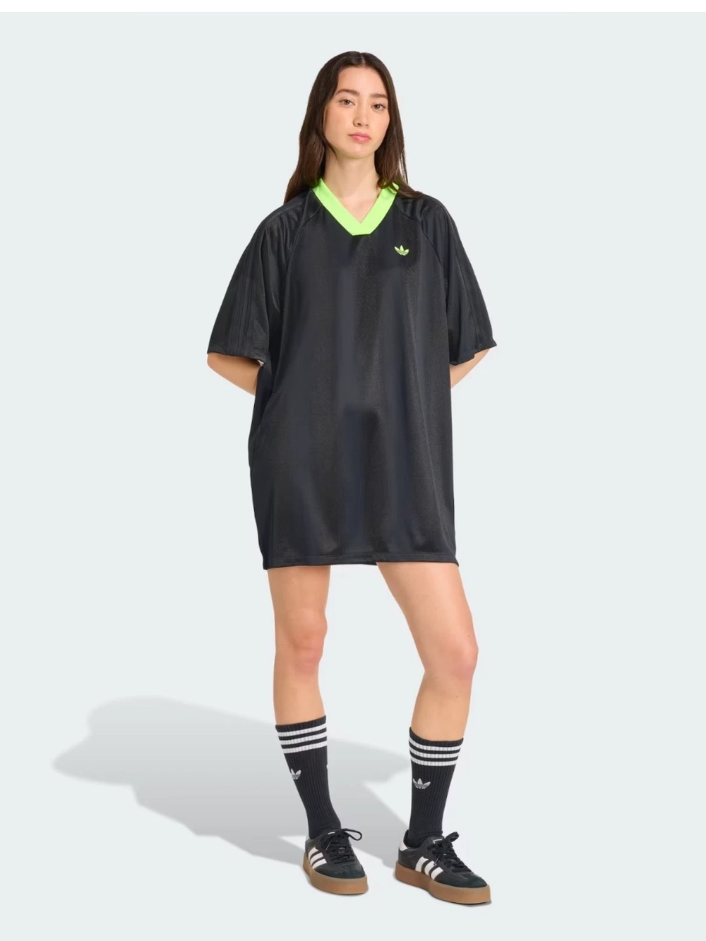 Adidas Soccer Dress Adicolor Soccer Jacquard Oversized Dress BLK / GRN NWT 120